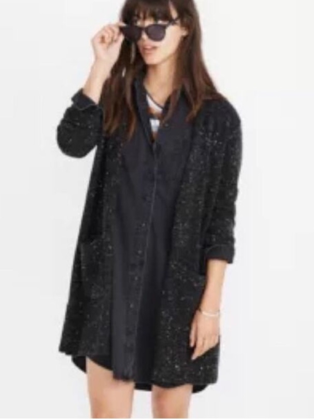 MADEWELL speckled Black Speckled Open-Front Women's Cardigan Sweater! L